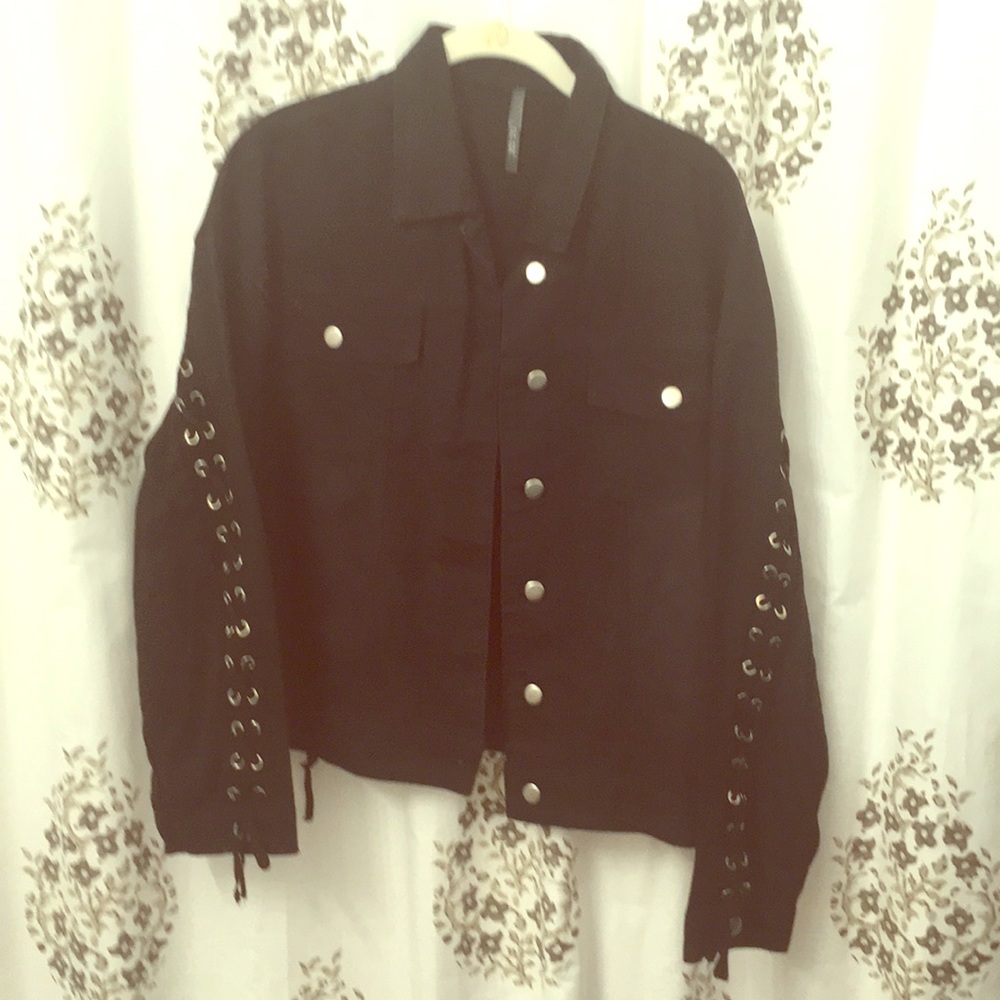 Lace up jean denim jacket forever21 tic toc medium